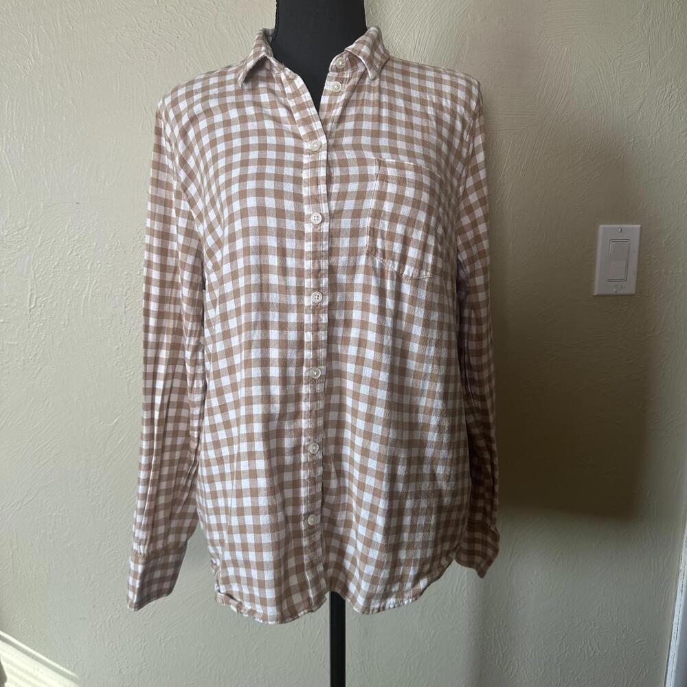 J.Crew Re‑Imagined Tan Gingham Cotton Button‑Up 100% Cotton